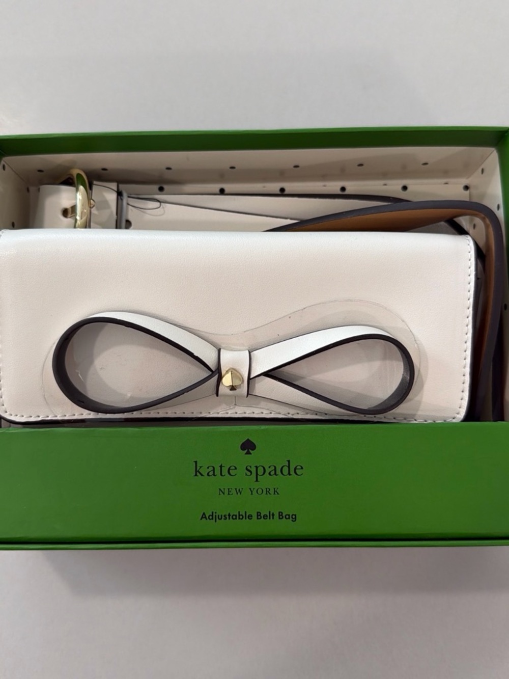 kate spade White Bow Belt Bag with Gold Accent